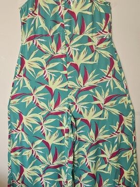 Old Navy Medium Size Teal Tropical Print Jumpsuit with Lime and Fuchsia Leaves